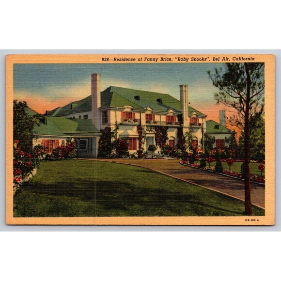 Postcard California Bel Air Residence of Fanny Brice Baby Snooks Linen c1940 CA - Picture 1 of 2